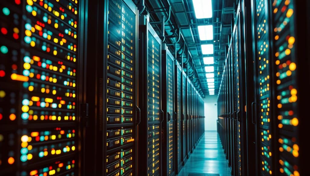 Data center filled with rows of servers, Shutterstock ID#2502153963.